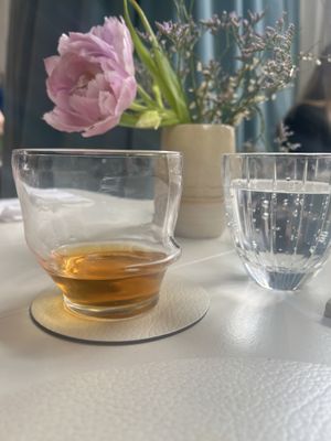 Miso-chocolate-sunflower seed non alcoholic drink  at Humus x Hortense in Brussels