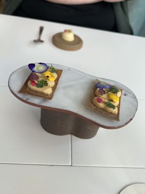 Buckwheat cracker with hummus  at Humus x Hortense in Brussels