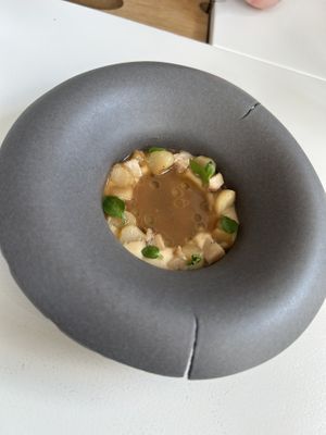 Lions mane with miso soup  at Humus x Hortense in Brussels