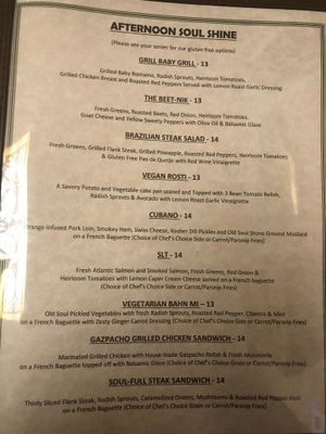 Afternoon menu options  at Old Soul in Sioux Falls