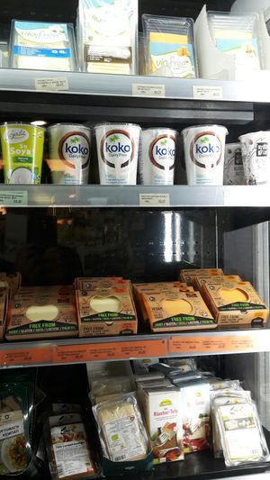 Lots of vegan cheese, yoghurt and tofu. Yum! at GreenHouseBio in Thessaloniki