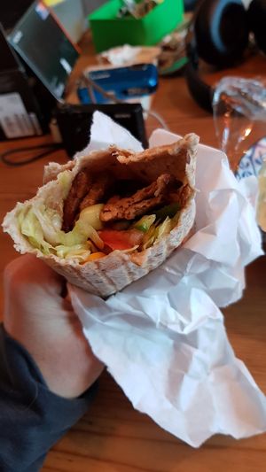 Vegan döner, I took it home and put my own garlic sauce on it at Komagene - Wrap Home in Amsterdam