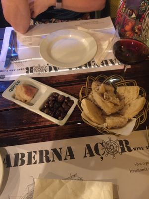 Olives from Terceira and bolos levedos from Furnas. at Taberna Acor in Sao Miguel