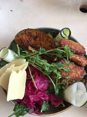 Bowl of happiness (vegan) with added vegan Brie 😋 at The Social Society in Exmouth