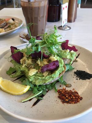 Avocado on Sourdough (vegan version with vegan Feta)  at The Social Society in Exmouth