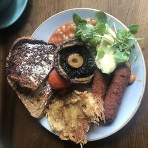 Vegan breakfast minus the vegan scramble.  at Cobbles Kitchen & Deli in Ogmore-by-sea