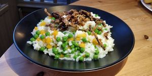 Butternut squash and pea risotto at The Lifeboat Inn in Hunstanton