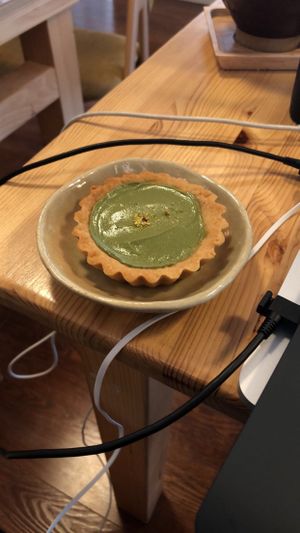 Free green tea tarte they gave me! at Maju Story 마주이야기 in Seoul