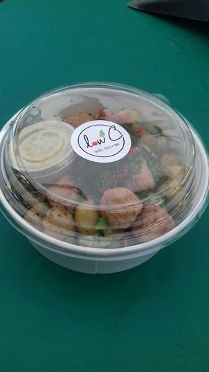 Take-away bowl (with falafels) at Low C in Ypres