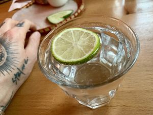 sparkling water at +84 Asian Restaurant in Berlin