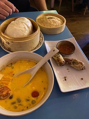 The bao bun and the crispy rolls along with the Tom Kha soup.  at +84 Asian Restaurant in Berlin