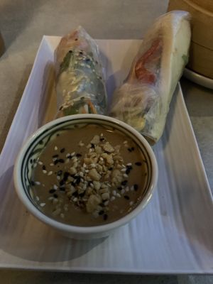 Summer rolls with peanut sauce at +84 Asian Restaurant in Berlin