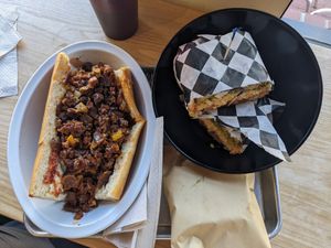BBQ cheese steak and tuna salad on rye at Love Again Local in West Chester