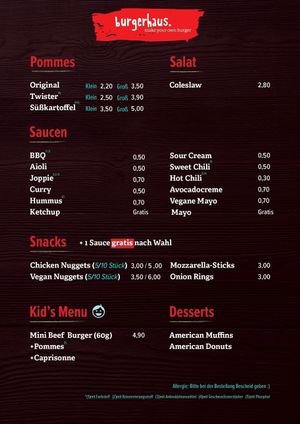 menu  at Burgerhaus in Bremen