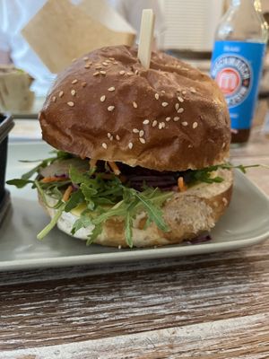 Very small patty on huge bap  at Veggiezz - Opernring in Vienna