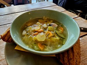 Vegetable quinoa soup at Veggiezz - Opernring in Vienna