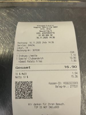 bill  at Veggiezz - Opernring in Vienna