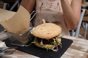 Cheese burger with seitan patty  at Veggiezz - Opernring in Vienna
