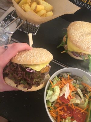 farmers burger with a side salad at Veggiezz - Opernring in Vienna