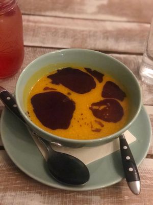 Pumpkin and sunflower soup  at Veggiezz - Opernring in Vienna