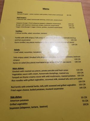 English menu, October 2018 at Waipawa - Letna in Prague