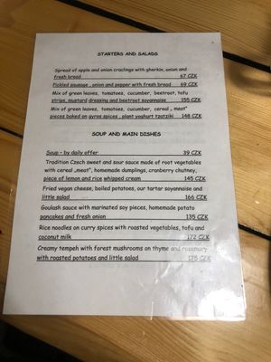 English menu part 1 at Waipawa - Letna in Prague