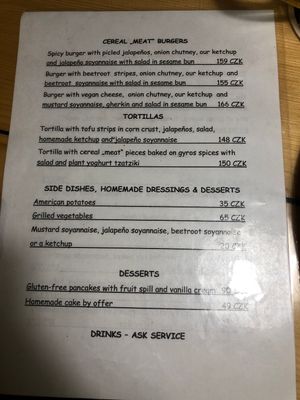 English menu part 2 at Waipawa - Letna in Prague