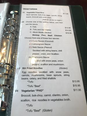 Vegetarian/Vegan menu at Vietnam's Central in Scarsdale