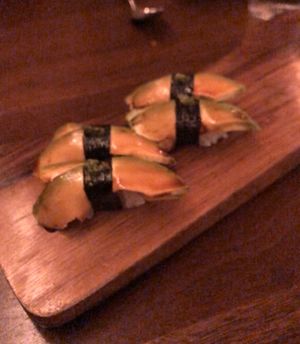Avocado nigiri! So good! at Uchiko in Austin