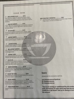 Vegan menu  at The Modern Tea Room in Lancaster