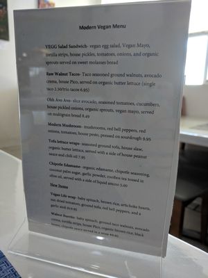 Vegan Menu at The Modern Tea Room in Lancaster