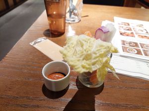 Veg and tomato dipping sauce at Farm Table Suzu in Niigata