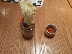 Appetizer(vegetable sticks with tomato/miso sauce) at Farm Table Suzu in Niigata