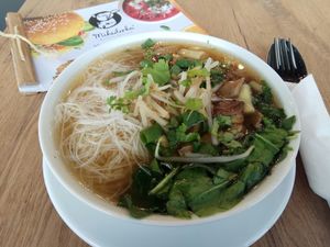 soup with rice noodles, tofu and mushrooms at Mihiderka in Katowice