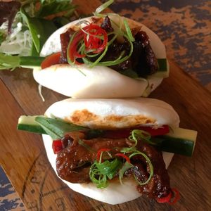Steamed open buns with crispy ”duck”. at Monsoon Thai Fusion in Battery Point