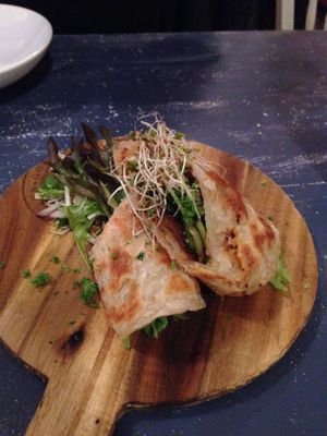 Best thing on the menu - mock duck roti at Monsoon Thai Fusion in Battery Point