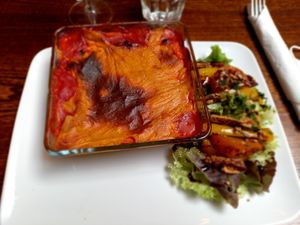 Good lasagne at The Judgy Vegan in Brussels