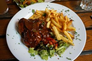 Boulets sauce liégeoise w/fries at The Judgy Vegan in Brussels