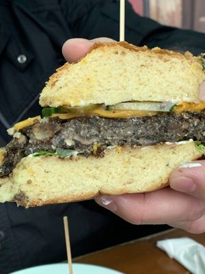 Mushroom burger at The Judgy Vegan in Brussels