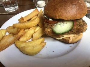 Burger plate feels bare when it arrives   at The Judgy Vegan in Brussels