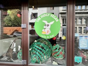 window  at The Judgy Vegan in Brussels