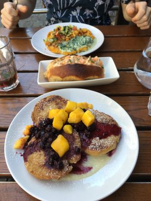 omelette, lobster roll and pain perdu  at The Judgy Vegan in Brussels