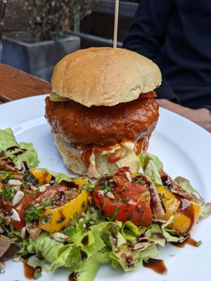 Spicy seitan burger at The Judgy Vegan in Brussels