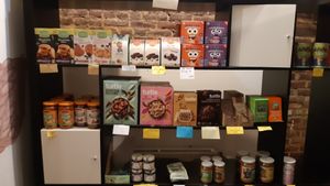 Small shop area at The Judgy Vegan in Brussels