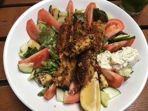 Croquette marine et salade at The Judgy Vegan in Brussels