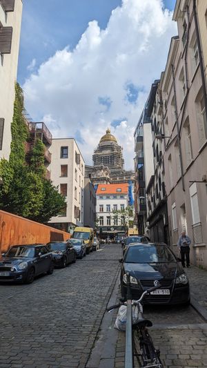 Great view of the palace of justice from the terrace at The Judgy Vegan in Brussels