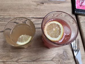 Kombucha and watermelon lemonade (👌)  at The Judgy Vegan in Brussels
