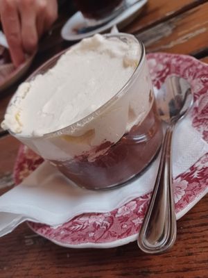 Chocolate mousse topped with cream chantilly at The Judgy Vegan in Brussels