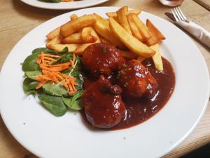 Liege meatballs at The Judgy Vegan in Brussels