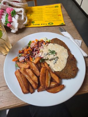 schnitzel at The Judgy Vegan in Brussels